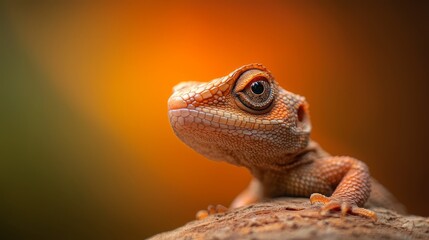  A tight shot of a lizard's face perched on a rock, background softly blurred