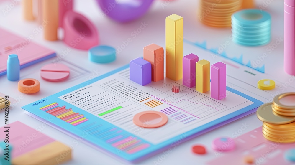 Poster 3d financial model of business costs with ample text space and labeled components
