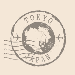 Fototapeta premium Stamp Postal of Tokyo. Map Silhouette rubber Seal. Design Retro Travel. Seal Map Tokyo of Japan grunge for your design. EPS10