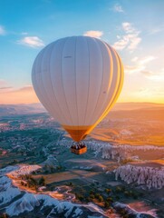 Fototapeta premium A person enjoys a luxurious hot air balloon ride over a scenic landscape