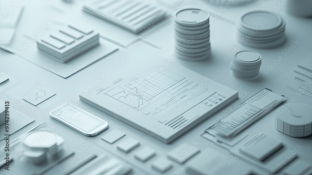 Poster 3d visual of business expenses with clear areas for additional information