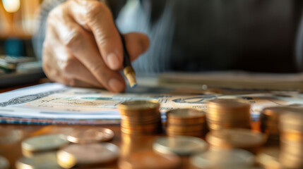 Senior caregiver reviewing mutual funds, water color style, diversified investments