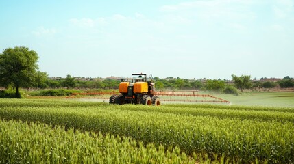 A South Asian field sprayer machine with copy space, no people