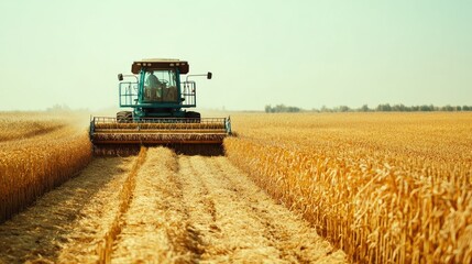 A South Asian forage harvester in a field of crops with copy space. No people