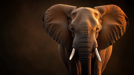 Obraz premium A tight shot of an elephant's head, displaying tusks fully extended and curled up