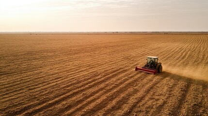 Obraz premium A South Asian tillage machine in a dry, empty field with copy space. No people