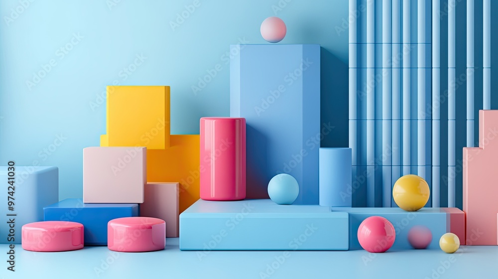Poster abstract 3d cost structure visual with segmented categories, no people, copy space