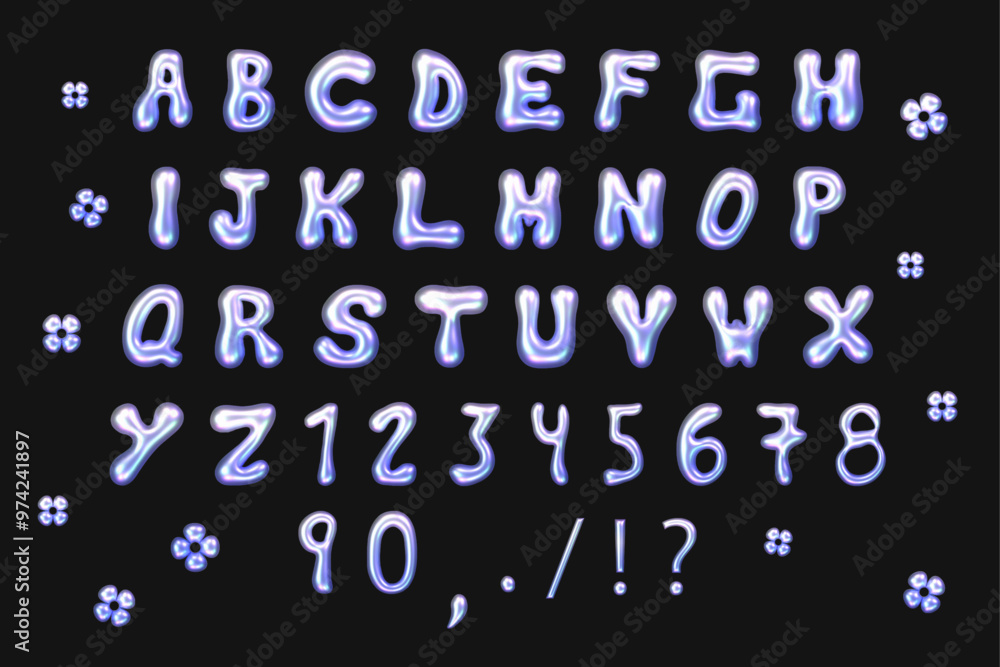 Aufkleber 3d holographic inflated letters and numbers set. y2k holographic chrome 3d text style