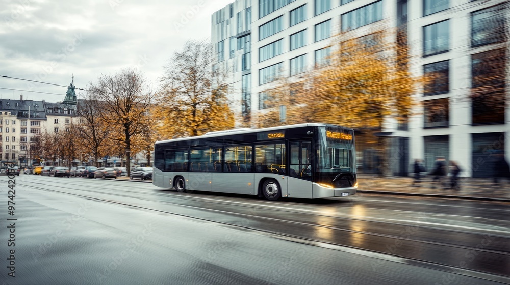 Poster minimalist bus design with simple lines and clean shapes.