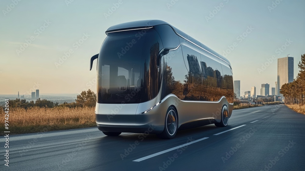 Poster minimalist bus design with simple lines and clean shapes.
