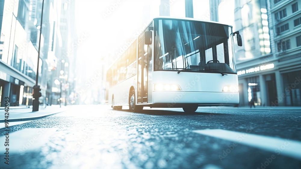 Poster minimalist bus design with simple lines and clean shapes.