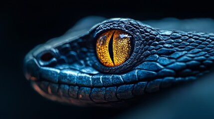 Fototapeta premium A tight shot of a blue alligator's eye featuring a yellow pupil