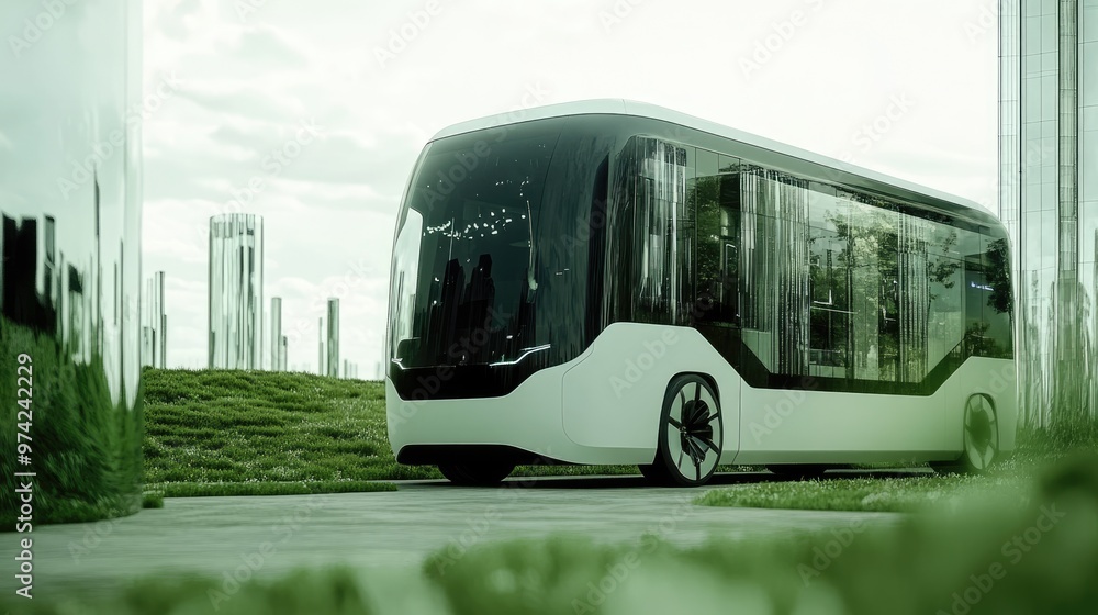 Poster minimalist bus design with simple lines and clean shapes.
