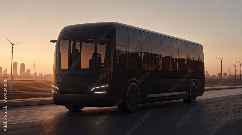 Poster minimalist bus design with simple lines and clean shapes.