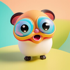A round, cartoon-style creature with large blue eyes and an open mouth, looking surprised and cute.