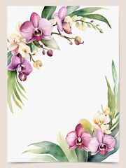 A blank wedding invitation adorned with a watercolor floral frame