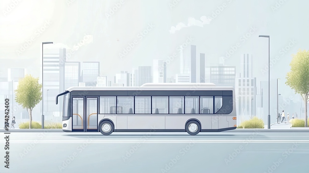 Poster minimalist bus design with simple lines and clean shapes.