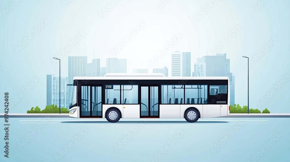 Poster minimalist bus design with simple lines and clean shapes.