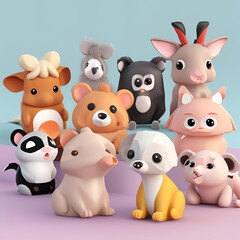 Obraz premiumA collection of cute, cartoon animal figurines in various poses and colors.