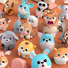 A diverse group of cute, cartoon animals in various poses and colors.