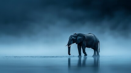 Obraz premium An elephant stands in the midst of a body of water, its trunk submerged in its mouth