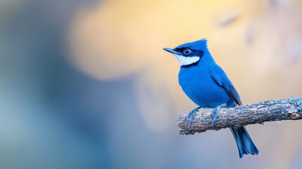 Obraz premium A clear-sky backdrop conceals a blue bird perched on an distinguishable tree branch
