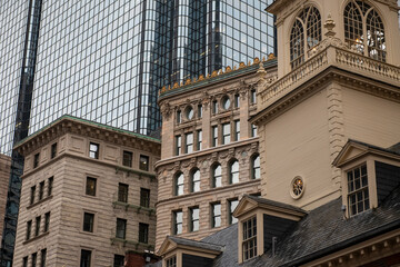 Architectural details of buildings in the downtown of the city of Boston, Massachussets, USA