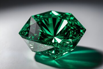 Fototapeta premium A stunning green diamond glistening with brilliance, reflecting light in various angles, symbolizing luxury and elegance in a captivating design.