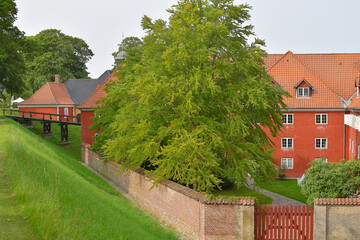 Beautiful red architecture in Kastellet area in Copenhagen.