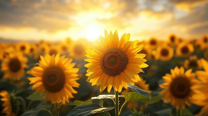 Obraz premium A field of sunflowers facing the sun