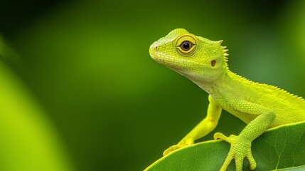 Fototapeta premium A tight shot of a lizard perched on a leaf against a softly blurred background