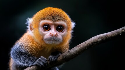 Obraz premium A tight shot of a monkey on a tree branch with a blurred background