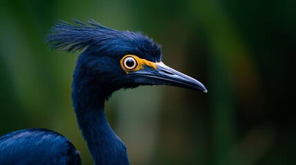 Fototapeta premium A close-up of a blue bird with a long neck and a yellow-and-black beak