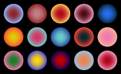 Set Circles with blurred gradients. Vivid futuristic blurry circle banners. Round frames with aura for design social post, logo. Trendy gradient circles. Multicolor Futuristic Abstract Backgrounds