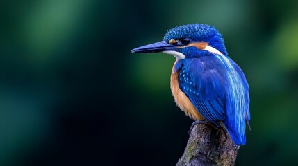  A blue-orange bird perches on a tree branch against a blurred backdrop of trees