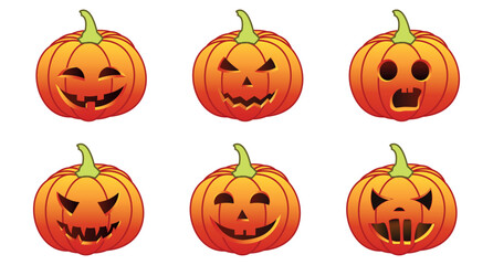 Set of Halloween pumpkins icon, symbol. Halloween pumpkins vector, Horror symbol with smile, happy and sad face. Evil scary smile symbol. vector illustration.