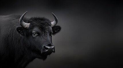 Naklejka premium horns adorn its head against a plain black and white backdrop