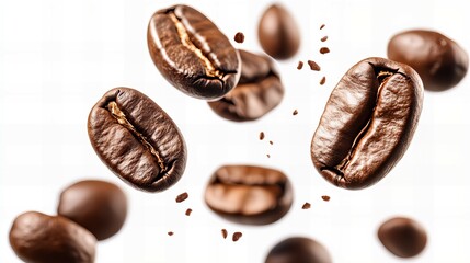 Flying Coffee Beans Close Up Isolated on White Background, High Quality Macro Coffee Photography, Fresh Beans new beautiful stock image illustration AI