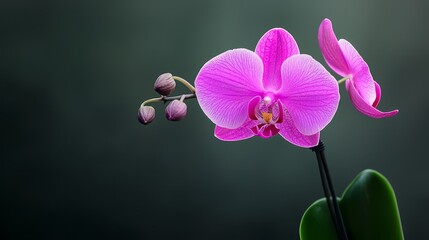 Naklejka premium A tight shot of a purple bloom atop a verdant stem against a backdrop of obsidian