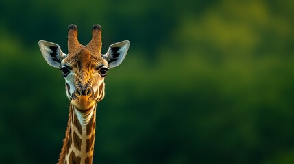 Obraz premium A tight shot of a giraffe's face with trees in the background
