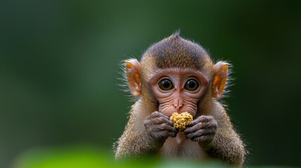 Fototapeta premium A tight shot of a monkey with its eyes open and mouth agape, consuming a morsel of food