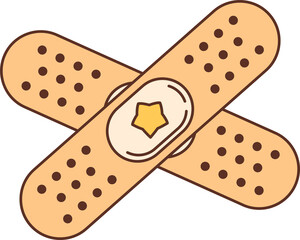 Groovy cartoon crossed bandages with a star symbol