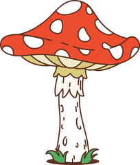 70s 80s hippie symbol, cartoon groovy mushroom