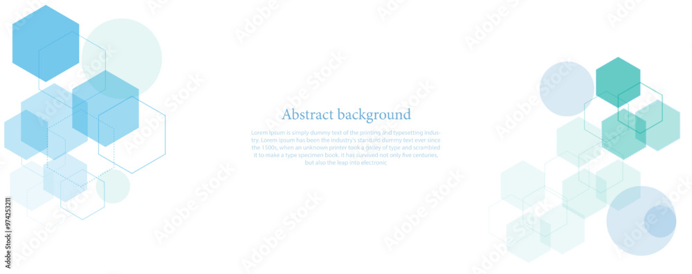 Wall mural geometric abstract background with blue and green hexagons. structure molecule and communication. sc