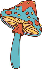 70s 80s groovy mushroom, retro hippie symbol