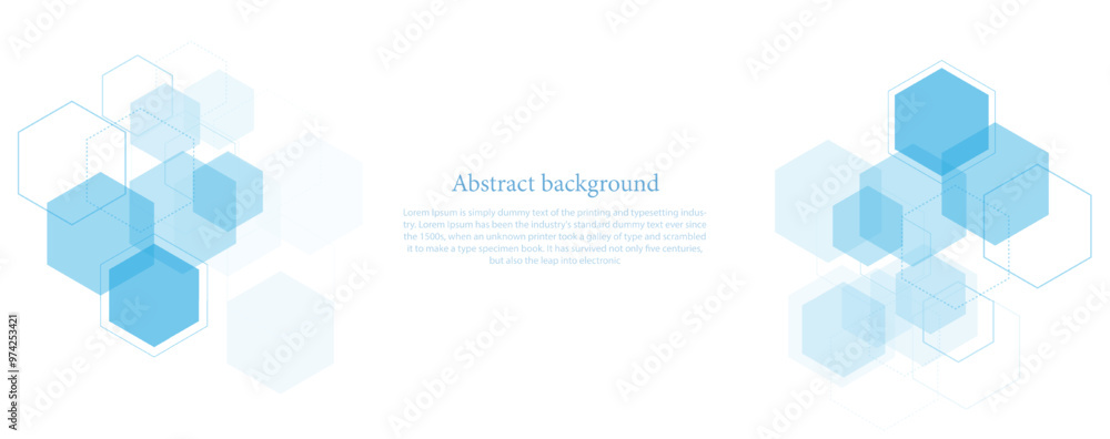 Wall mural geometric abstract background with blue and green hexagons. structure molecule and communication. sc
