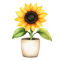 Obraz premium Vibrant sunflower in a decorative pot, symbolizing joy and positivity. Perfect for nature-inspired designs and floral themes.