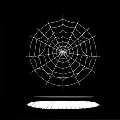 Obraz premium A large, complex glowing web on a dark background. Symmetrical pattern with concentric circles and radial lines. Stylized linear vector drawing
