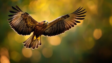  A tight shot of a raptor in flight, wings fully extended
