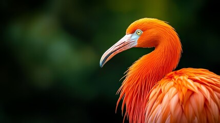 Fototapeta premium A tight shot of a vibrant orange bird featuring a lengthy beak and an expansive crest of feathers on its head